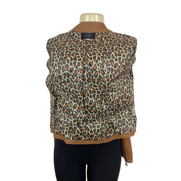 TCEC Women Tan Leather Jacket With Leopard Print Lining Szize M - Picture 4 of 10